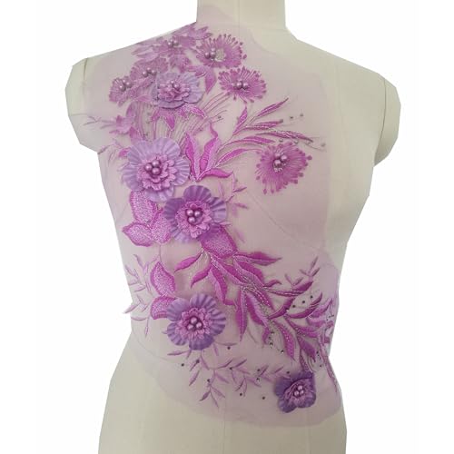 3D-Blumen-Spitzenapplikation, bestickter Blumenaufnäher mit Perlen, zum Aufnähen, Kleidung, Brautschmuck, Hochzeit, Tanzkleid, Dekoration (lila) von JINMOMOMO