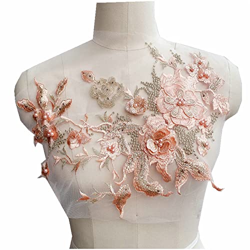 3D-Blumenapplikation mit Perlen, Spitzenstoff, Perlenstickerei, zum Aufnähen auf Patches, für Hochzeit, Abendkleid, Kleidung, Scrapbooking, Dekoration (Blutzahnfarbe) von JINMOMOMO
