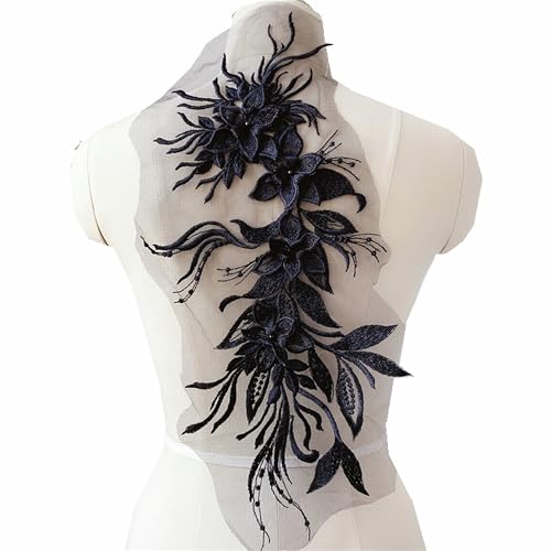 3D-Blumenspitzen-Applikation, bestickte Blumenaufnäher, Blumenperlen-Stickerei, Aufnäher, Brautkleid, Kostüm, Dekoration, Nähen, Spitzenapplikationen, Basteln, Dekoration, Schwarz von JINMOMOMO