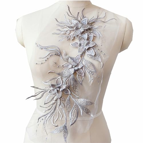 3D-Blumenspitzen-Applikation, bestickte Blumenaufnäher, Blumenperlen-Stickerei, Aufnäher, Brautkleid, Kostüm, Dekoration, Nähen, Spitzenapplikationen, Basteln, Dekoration (grau) von JINMOMOMO