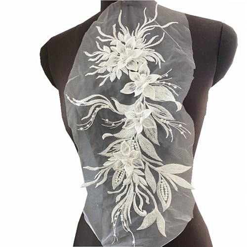 3D-Blumenspitzen-Applikation, bestickte Blumenaufnäher, Blumenperlen-Stickerei, Aufnäher, Brautkleid, Kostüm, Dekoration, Nähen, Spitzenapplikationen, Basteln, Dekoration (weiß) von JINMOMOMO
