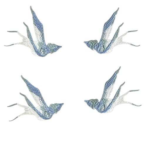 4 Stück Schwalbenvogel-Applikation, wasserlöslich, Stickerei-Flicken zum Nähen, für DIY-Kleidung, Lochreparatur, Kleid, Mantel, Handwerk, Dekoration (blau) von JINMOMOMO