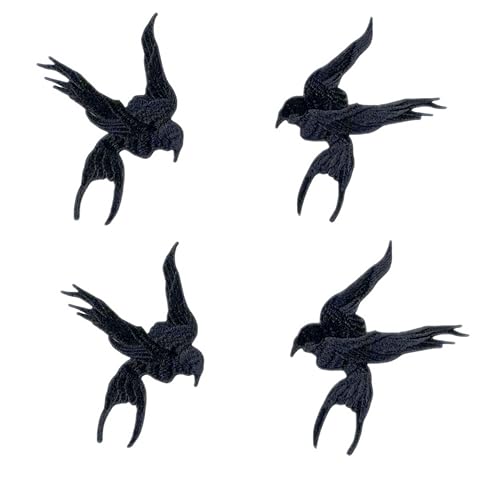 4 Stück Schwalbenvogel-Applikation, wasserlöslich, Stickerei-Flicken zum Nähen, für DIY-Kleidung, Lochreparatur, Kleid, Mantel, Handwerk, Dekoration (schwarz) von JINMOMOMO