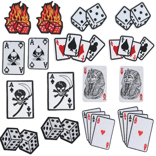 Aufnäher zum Aufbügeln, Motiv: Spielkarte, Herz, Pik, Clubs, Diamanten, Gaming, Poker, Stickerei, Applikationen, DIY, Kleidung, Jeans, Jacken, Hüte, Hemden, Dekoration, 16 Stück (Stil 2) von JINMOMOMO