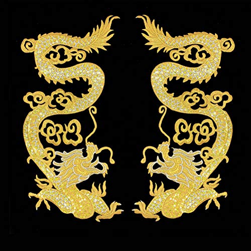 Drachen-Aufnäher zum Aufbügeln, goldfarben, chinesische Drachen, Phoenix, bestickt, Applikation, zum Aufnähen, für Stickerei, Kleidung, Jacken, Jeans, Hemden, Manteltasche (Stil 3) von JINMOMOMO
