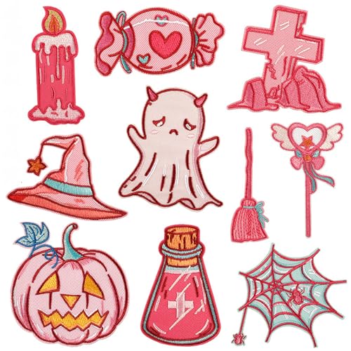 Halloween-Aufnäher zum Aufbügeln, Rosa, gruselig, bestickt, Applikationen, Set, Geist, Kürbis, Hexenhut, zum Aufnähen von Applikationen für DIY-Kleidung, Jeans, Taschen, Jacken, Kappen, Dekor (Stil 1 Halloween-Aufnäher zum Aufbügeln, Rosa, gruselig, bestickt, Applikationen, Set, Geist, Kürbis, Hexenhut, zum Aufnähen von Applikationen für DIY-Kleidung, Jeans, Taschen, Jacken, Kappen, Dekor (Stil 1 von JINMOMOMO