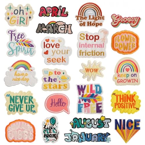 Inspirierendes Bügelflicken-Set, bunt, bestickte Applikationen, Buchstaben, positive motivierende Zitate, Designs für Kleidung, Kinder, Mädchen, Jacken, Taschen, Nähen, Dekoration (Stil 2 (22 Stück)) Inspirierendes Bügelflicken-Set, bunt, bestickte Applikationen, Buchstaben, positive motivierende Zitate, Designs für Kleidung, Kinder, Mädchen, Jacken, Taschen, Nähen, Dekoration (Stil 2 (22 Stück)) von JINMOMOMO