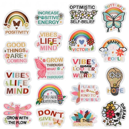 Inspirierendes Bügelflicken-Set, bunt, bestickte Applikationen, Buchstaben, positive motivierende Zitate, Designs für Kleidung, Kinder, Mädchen, Jacken, Taschen, Nähen, Dekoration (Stil 3 (18 Stück)) Inspirierendes Bügelflicken-Set, bunt, bestickte Applikationen, Buchstaben, positive motivierende Zitate, Designs für Kleidung, Kinder, Mädchen, Jacken, Taschen, Nähen, Dekoration (Stil 3 (18 Stück)) von JINMOMOMO