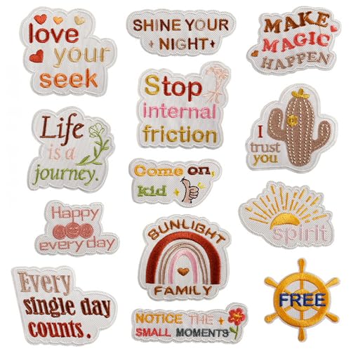 Inspirierendes Bügelflicken-Set, bunt, bestickte Applikationen, Buchstaben, positive motivierende Zitate, Designs für Kleidung, Kinder, Mädchen, Jacken, Taschen, Nähen, Dekoration (Stil 5 (13 Stück)) Inspirierendes Bügelflicken-Set, bunt, bestickte Applikationen, Buchstaben, positive motivierende Zitate, Designs für Kleidung, Kinder, Mädchen, Jacken, Taschen, Nähen, Dekoration (Stil 5 (13 Stück)) von JINMOMOMO