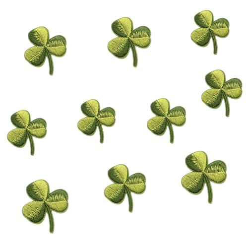 Kleeblatt bestickte Aufnäher, grüne Kleeblatt-Applikationen, 10 Stück (dreiblättriges Cover) von JINMOMOMO