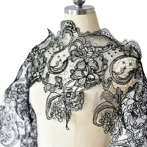 Netzstoff mit floralem Spitzenbesatz, 91 cm, Blumenapplikation, zartes Wimpernmuster, Nähhandwerk für DIY, Hochzeitskleid, Dekoration, Schwarz, 91 cm Netzstoff mit floralem Spitzenbesatz, 91 cm, Blumenapplikation, zartes Wimpernmuster, Nähhandwerk für DIY, Hochzeitskleid, Dekoration, Schwarz, 91 cm von JINMOMOMO