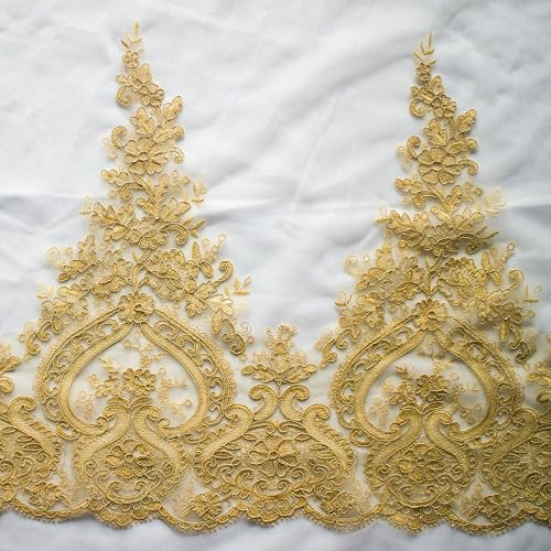 Pailletten-Bordüre, Spitzenbesatz, Wimpern, Blumenstickerei, Schnürsenkel, Hochzeit, Brautschleier, Wickelkleid, dekorative Tischdecke, handgefertigt, DIY, Kopfschmuck, Dekoration, 91 cm (gelb) von JINMOMOMO