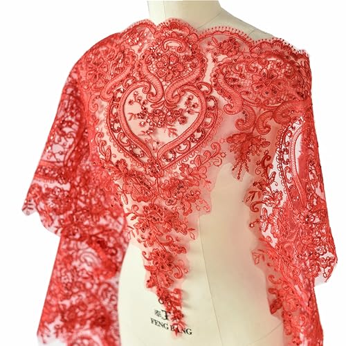 Pailletten-Bordüre, Spitzenbesatz, Wimpern-Blumenstickerei, Schnürsenkel, Hochzeit, Brautschleier, Wickelkleid, dekorative Tischdecke, handgefertigt, DIY, Kopfschmuck, Dekoration, 91 cm, Rot Pailletten-Bordüre, Spitzenbesatz, Wimpern-Blumenstickerei, Schnürsenkel, Hochzeit, Brautschleier, Wickelkleid, dekorative Tischdecke, handgefertigt, DIY, Kopfschmuck, Dekoration, 91 cm, Rot von JINMOMOMO