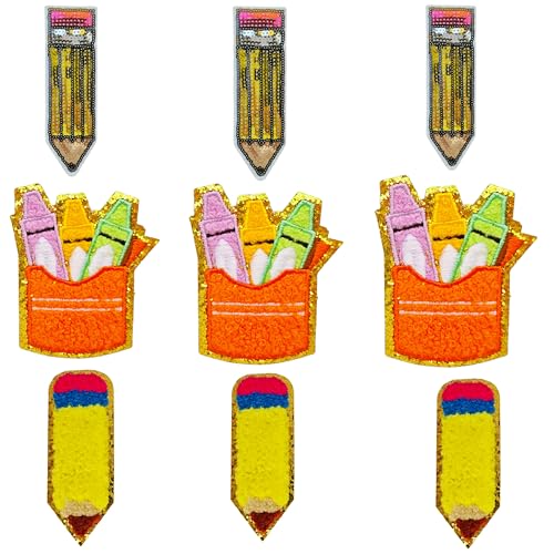 Schulbedarf Bügelflicken Bleistift Buntstifte bestickte Applikation Pailletten Bügelflicken Gold Glitzer Rand für DIY Kinder Kleidung Jeans T-Shirt Pullover Tasche Rucksack Beginn Dekor (mehrfarbig) Schulbedarf Bügelflicken Bleistift Buntstifte bestickte Applikation Pailletten Bügelflicken Gold Glitzer Rand für DIY Kinder Kleidung Jeans T-Shirt Pullover Tasche Rucksack Beginn Dekor (mehrfarbig) von JINMOMOMO