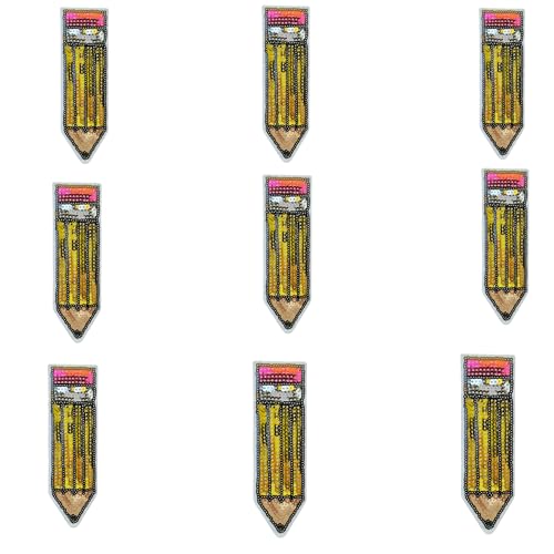 Schulbedarf Bügelflicken Bleistift Buntstifte bestickte Applikation Pailletten Bügelflicken Gold Glitzer Trim für DIY Kinder Kleidung Jeans T-Shirt Pullover Tasche Rucksack Beginn Dekor (Stil 2) von JINMOMOMO