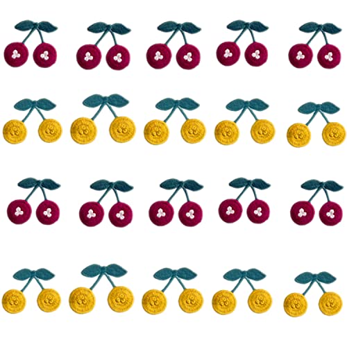 Stricken Stickerei Kirsche Patches Aufnähen Applikationen zum Häkeln Handwerk Kopfbedeckung Zubehör DIY Haarspange Haustier Kragen Brosche Pin Kleidung Pullover Leinwand Tasche Dekor Supplies 20 Stück von JINMOMOMO