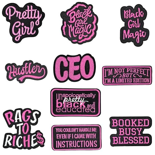 Weibliche inspirierende Sprüche, Aufnäher, rosa Thema, personalisierte Stickerei, Stoffapplikationen, bestickt, zum Aufbügeln, für selbstgemachte Kleidung, Taschen, Hüte, Bastelaufkleber, 10 Stück Weibliche inspirierende Sprüche, Aufnäher, rosa Thema, personalisierte Stickerei, Stoffapplikationen, bestickt, zum Aufbügeln, für selbstgemachte Kleidung, Taschen, Hüte, Bastelaufkleber, 10 Stück von JINMOMOMO