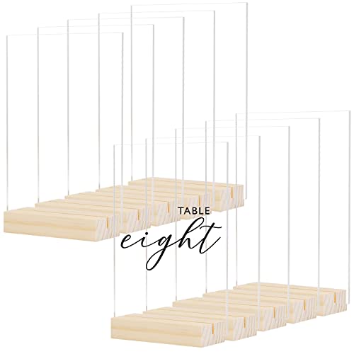 12,7 x 17,8 cm klares Acrylschild mit Holzsockel, 10 Stück, blanko, klare Acrylplatten und Holzständer, DIY-Blanko-Acrylschild für Acryl-Tischnummern, Hochzeitstischschilder von JINMURY