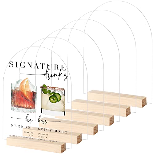 JINMURY 20.3x25.4 cm Bogen-Acrylschild mit Holzständer, 6 Stück, klare, gewölbte Acrylplatten mit Ständer, DIY-Bogen-Acrylschild blanko für Hochzeitsschild, Menüschild von JINMURY