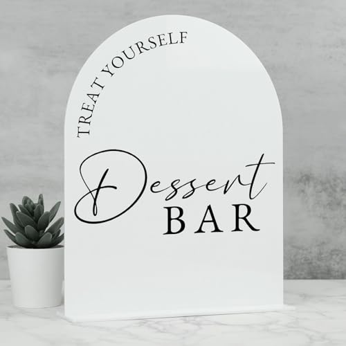 Acryl-Schild für Dessert-Bar, 20,3 x 25,4 cm, weißer Bogen, Acryl-Tischplatte und Sockel, 0,3 cm dick, Dessertschild für Hochzeit und Party (weiß, 20,3 x 25,4 cm) von JINMURY