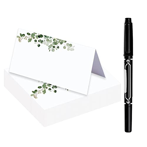 Eukalyptus Tischkarten mit Stift für Hochzeiten oder Dinnerpartys, 50 Stück Zelt Tischkarten bedruckbare Sitzkarten Name Escort Karten leicht zu schreiben und zu drucken Design 8,9 x 5,1 cm von JINMURY