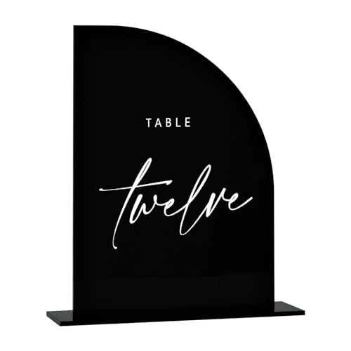 JINMURY 10 Stück schwarze Acryl-Halbbogen-Schilder mit Ständer, 12,7 x 17,8 cm, Halbbogen, Acryl-Schilder und Basis, DIY-Hochzeitstischnummern, Hochzeitsschilder, Veranstaltungen und Partys von JINMURY