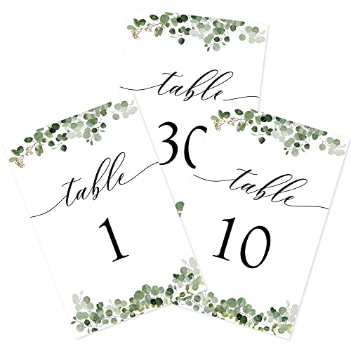 JINMURY Hochzeitstischnummern 1-30, grün, Eukalyptus, CARD_STOCK, 10 x 15 cm, 30 Stück von JINMURY