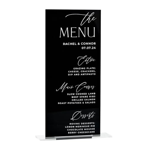 JINMURY Schwarze Acrylschilder mit Ständer, 10,2 x 21,6 cm, blanko, Acryl-Tischschilder und transparenter Sockel, DIY-Hochzeits-Menüschild, Tischnummern, 10 Stück von JINMURY