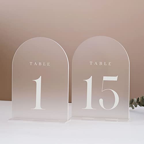 JINMURY Tischnummern für Hochzeit, mattiert, 15 Stück, 12,7 x 17,8 cm, Acrylschilder mit Halter, Zahlen 1–15, perfekt für Hochzeitsdekoration von JINMURY
