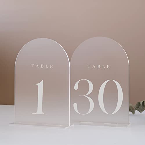 JINMURY Tischnummern mit mattiertem Bogen, für Hochzeiten, 12.7x17.8 cm, mattierter, Acryl-Tischschilder Ständer, perfekt Hochzeitsempfang (mattierter 1–30, cm), YOJI-22108029 von JINMURY