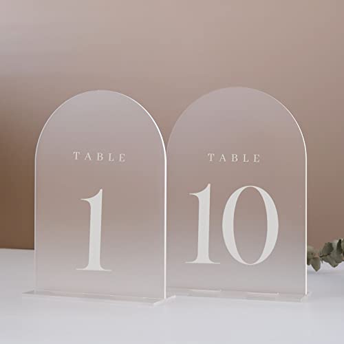 JINMURY Tischnummern mit mattiertem Bogen, für Hochzeitsempfang, 10 Stück, 12.7x17.8 cm, mattierter Bogen, Acryl-Tischschilder mit Halter, perfekt für Hochzeitstischdekoration, Tischdekoration von JINMURY