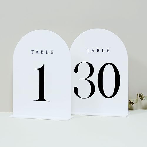 JINMURY Tischnummern mit weißem Bogen für Hochzeit, 30 Stück, 12,7 x 17,8 cm, Acryl-Tischschilder mit Ständer, Acryl-Tischnummern 1–30, perfekt für Hochzeitsempfang (weiß, Tischnummer 1–30, 12,7 x JINMURY Tischnummern mit weißem Bogen für Hochzeit, 30 Stück, 12,7 x 17,8 cm, Acryl-Tischschilder mit Ständer, Acryl-Tischnummern 1–30, perfekt für Hochzeitsempfang (weiß, Tischnummer 1–30, 12,7 x von JINMURY