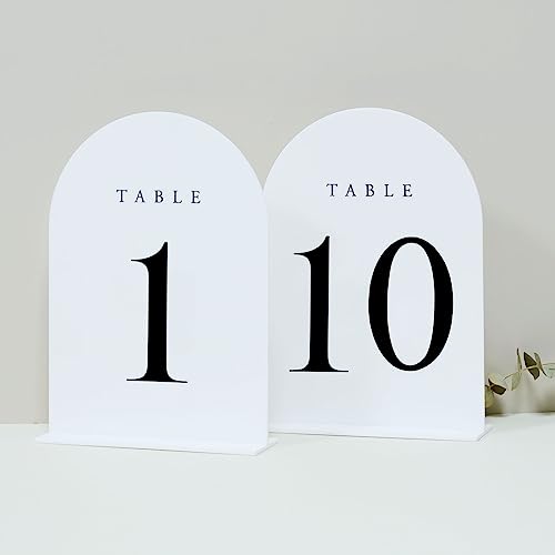 JINMURY White Arch Acryl-Tischnummern 1–10 mit Ständer, 12,7 x 17,8 cm, weißer Bogen, Acrylschild und Halter, Hochzeitstischnummern für Empfang, Tafelaufsatz, Veranstaltung (weiße Tischnummern 1–10, von JINMURY