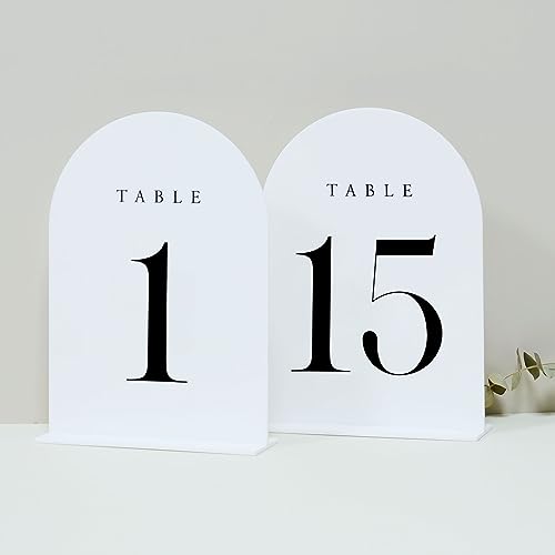 JINMURY White Arch Acryl-Tischnummern 1–15 mit Ständer, 12,7 x 17,8 cm, weißer Bogen, Acrylschild und Halter, Hochzeitstischnummern für Empfang, Tafelaufsatz, Veranstaltung (weiße Tischnummern 1–15, JINMURY White Arch Acryl-Tischnummern 1–15 mit Ständer, 12,7 x 17,8 cm, weißer Bogen, Acrylschild und Halter, Hochzeitstischnummern für Empfang, Tafelaufsatz, Veranstaltung (weiße Tischnummern 1–15, von JINMURY
