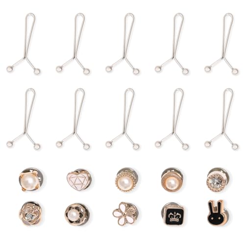 Dekorative Sicherheitsnadeln für Kleidung, kleine Wäscheklammern, Perlen-Broschennadel-Set mit dekorativen Clips, 10 goldfarbene Perlenknöpfe, 10 Metall-Sicherheitsnadeln für Kleidung, Schmuck Dekorative Sicherheitsnadeln für Kleidung, kleine Wäscheklammern, Perlen-Broschennadel-Set mit dekorativen Clips, 10 goldfarbene Perlenknöpfe, 10 Metall-Sicherheitsnadeln für Kleidung, Schmuck von JINPINMAO