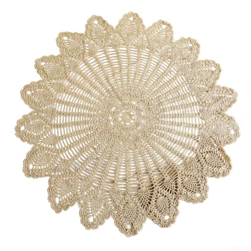Elegante handgefertigte Tischdecke, Vintage-Stil, runde Form, gehäkelt, hohl, gestrickt (75–80 cm, Beige) Elegante handgefertigte Tischdecke, Vintage-Stil, runde Form, gehäkelt, hohl, gestrickt (75–80 cm, Beige) von JINSBON
