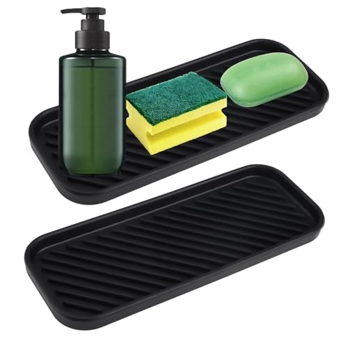 2 Stück Silikon Spülbecken Organizer, Silikon Schwammablage Silikon Schwammhalter Küche Bad Spülbecken Waschbecken Organizer Küche Abtropfmatte für Schwämme Bürsten Seife Spüle (Schwarz) von JINSIHU