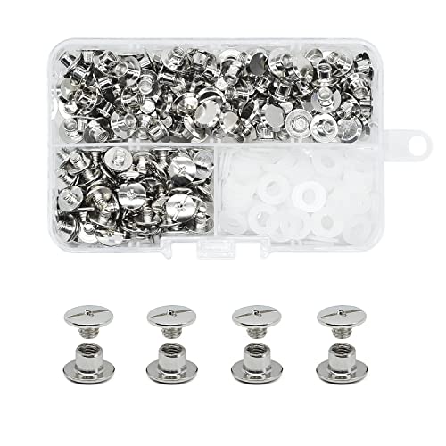 JINTANG 100pcs M5×4 schraubnieten für leder,buchschrauben,ledernietenset,Verwendet für DIY Leder Handwerk Kleidung Tasche, Schuhe, Bücher und Dekoration (Silbrig) von JINTANG