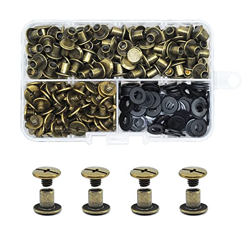 JINTANG 90 Sets Chicago Buchschrauben,M5×5mm Binding Schrauben kit Schraube Metallzubehör Nägel Nieten Chicago Button für DIY Leder Dekoration, Bookbinding,Buchbinderei(bronze) von JINTANG