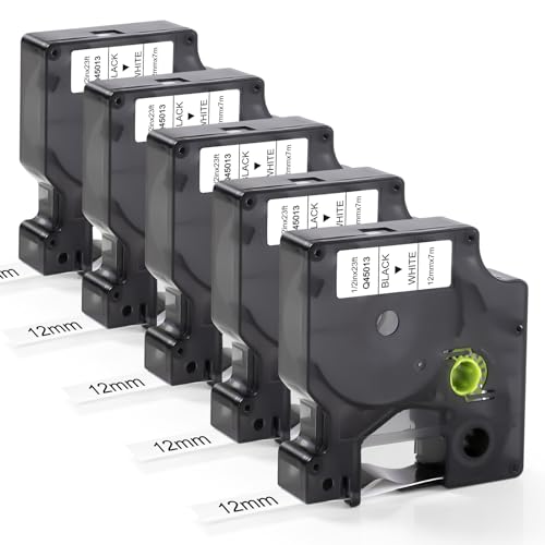 JINTUM 5X Kompatible Etikettenbänder für Dymo 45013 S0720530 | 12mm x 7m Schwarz auf Weiß | Ersatz-Etikettenband für Dymo LabelManager 160 210D 280 360D 450D für 3M PL-Serie PL100 PL150 PL200 JINTUM 5X Kompatible Etikettenbänder für Dymo 45013 S0720530 | 12mm x 7m Schwarz auf Weiß | Ersatz-Etikettenband für Dymo LabelManager 160 210D 280 360D 450D für 3M PL-Serie PL100 PL150 PL200 von JINTUM