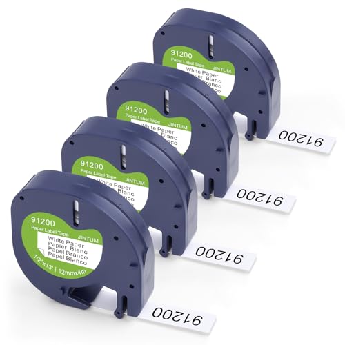 JINTUM 4X Kompatible für Dymo LetraTag Tape 91220 91200 Paper White Tape 12mm x 4m Ersatz für Letratag Etikettenband Papier Weiß für Dymo LT110T LT100H LT100T QX50 XR XM, S0721520 von JINTUM
