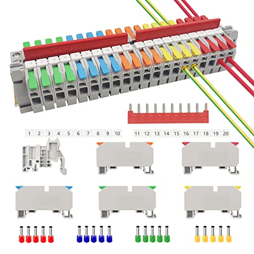 JINXIAN Durchgangsklemmen Hutschiene Kit PT- 6 Reihenklemmen Hutschiene Klemmen mit 20 Stück Klemme für Hutschiene klemme DIN-Schienenanschlussblock klemmleiste Automatisierungsprojekte von JINXIAN