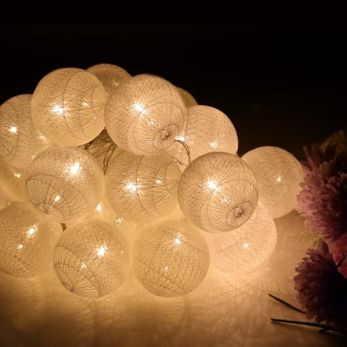 JINXIAN Lichterkette Lampions 3 m/ 118 in Lichterkette Outdoor 20 Durchmesser 5.8 cm LED Baumwollkugeln Herbst Lichterkette für Halloween Weihnachten Party Balkon Zelt Warm Weiß von JINXIAN