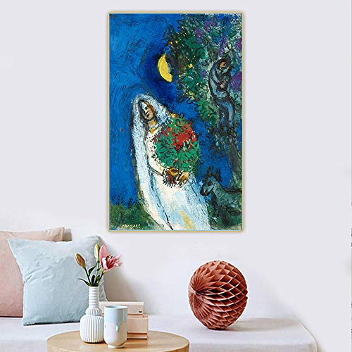 Malen nach Zahlen für Erwachsene Kinder Marc Chagall《A Mariee A La Lune》 DIY Ölgemälde Leinwanddruck Wandkunst Heimdekoration von JINYANZZYJ