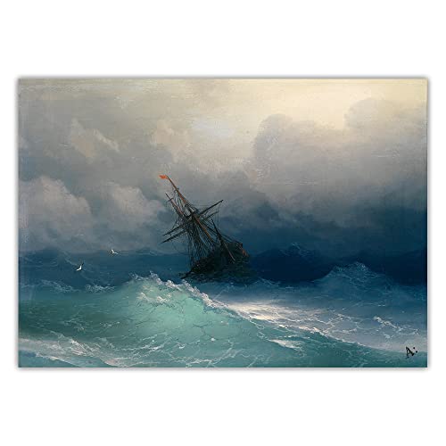 Ölgemälde Malen nach Zahlen Kit für Erwachsene Ivan Aivazovsky《Schiff im stürmischen Meer, 1887》 Anfänger Zeichnen mit Pinseln Weihnachtsdekoration Dekorationen Geschenke von JINYANZZYJ