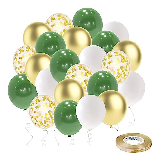 JINYJIA Luftballons 60 Stück, Grüne Gold Weiß Latex Luftballons mit Bändern, für Geburtstag Hochzeit Abschluss Party Deko, 30cm von JINYJIA