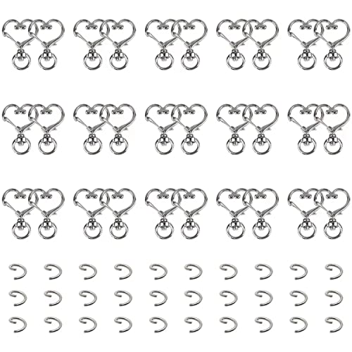 Herz Schlüsselanhänger,30 Stück Herz Karabinerhaken Schlüsselanhänger,Karabinerhaken mit Drehverschluss,für Handgemachtes Zubehör von Schmuck Handtaschen Schultertaschen Tragetaschen (Silber) von JINYUNMIN
