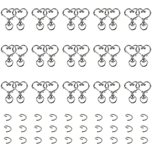 Herz Schlüsselanhänger,30 Stück Herz Karabinerhaken Schlüsselanhänger,Karabinerhaken mit Drehverschluss,für Handgemachtes Zubehör von Schmuck Handtaschen Schultertaschen Tragetaschen (Silber) von JINYUNMIN