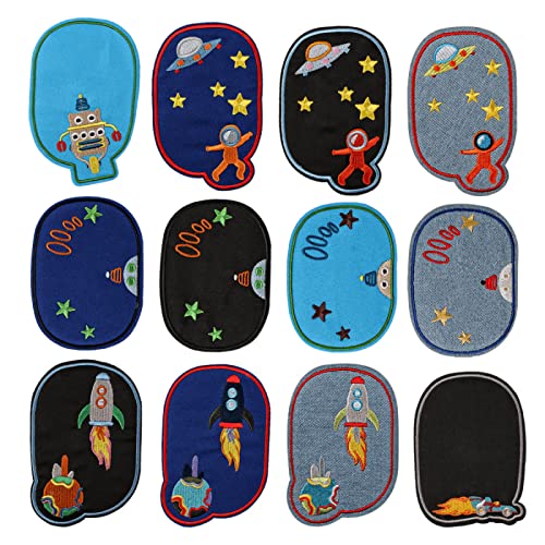 Bügelflicken Patches Cartoon Rocket Space Stickerei Knieaufkleber Stickerei Stoffaufkleber Kinder Denim Kleidung Patch Loch Twill Patch Aufkleber 12 Stücke von JINZIJINYU