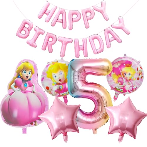 JIOLINK Cartoon Luftballons 5 Jahre, 7 Stück Cartoon Deko Geburtstag, Rosa, Luftballons 5. Geburtstag Mädchen Cartoon Thema Party Deko für Kindergeburtstag Mädchen (5 Jahre) von JIOLINK